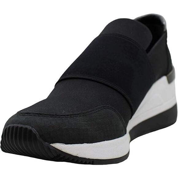 NWT Michael Kors Women's Felix Canvas and Snake-Embossed Nubuck Trainer Black 11 - Picture 1 of 2